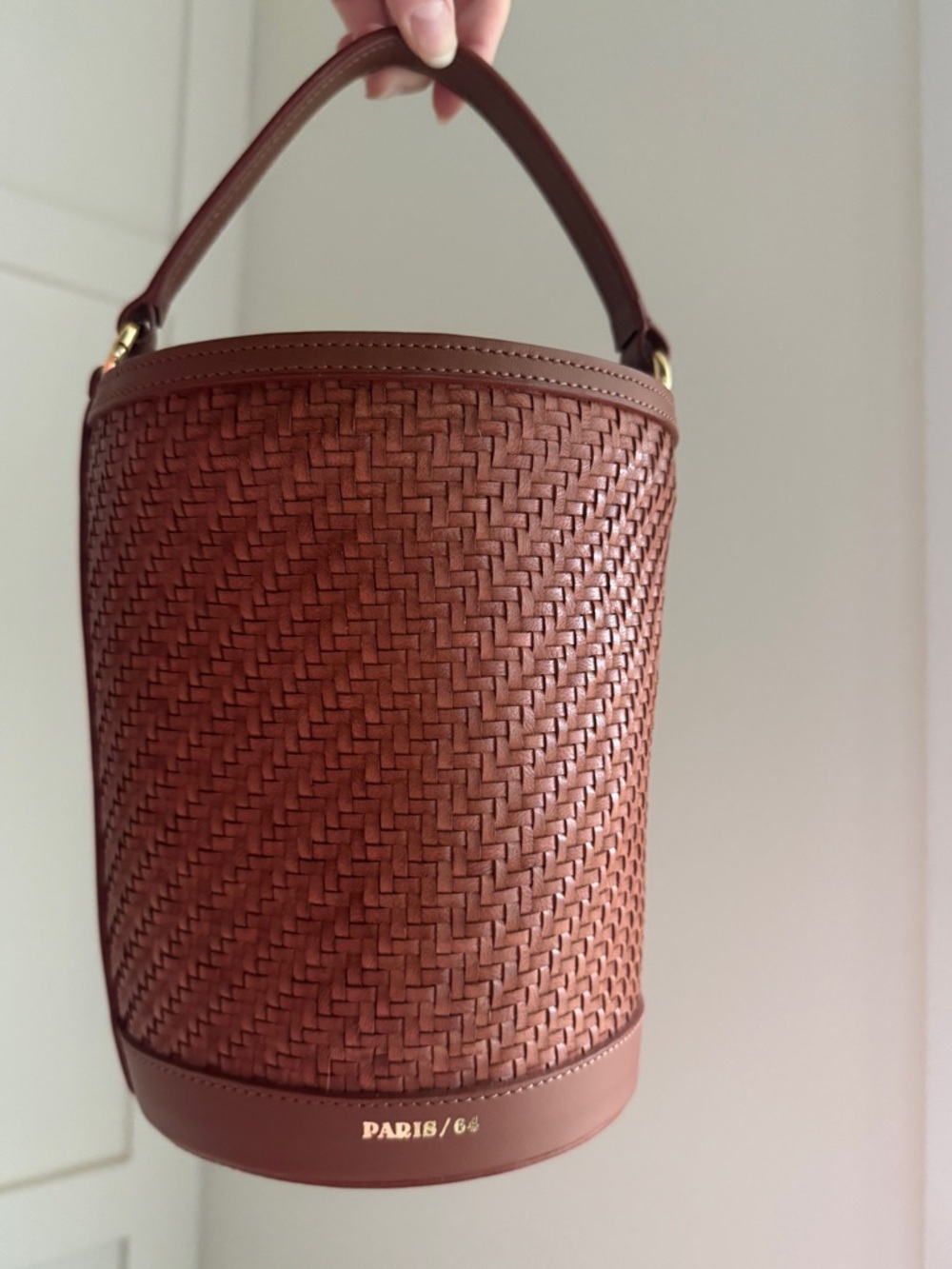 PARIS/64 Brown Woven Mini Bucket Bag - Picture 2 of 6